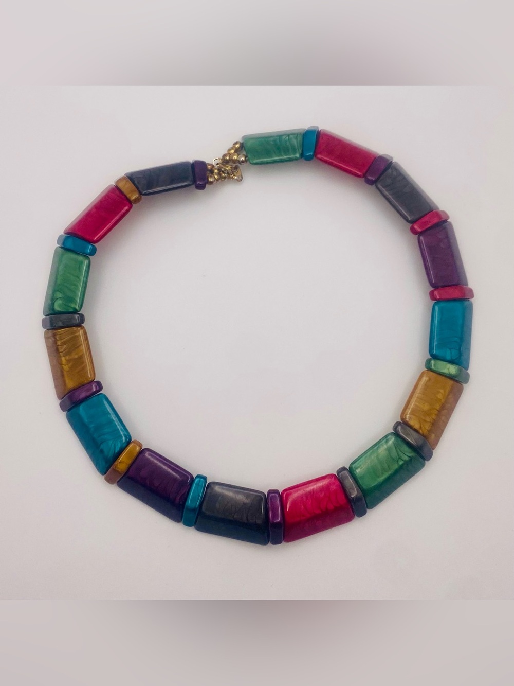 1980s Multi-Color Geometric Block Choker Necklace